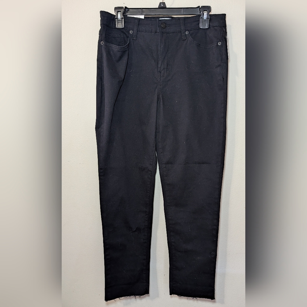 Crown & Ivy High Rise Skinny Crop Jeans Black Raw Hem Stretch NEW Women's Size 8